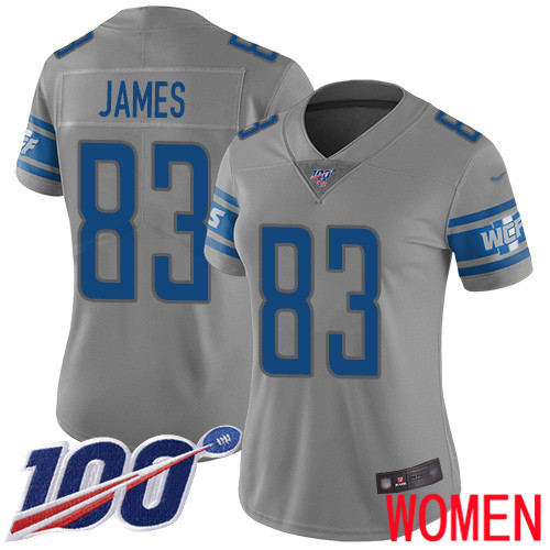 Detroit Lions Limited Gray Women Jesse James Jersey NFL Football #83 100th Season Inverted Legend